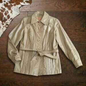 Vintage 1970s NWT Deadstock Beige Leather Tie Waist Jacket